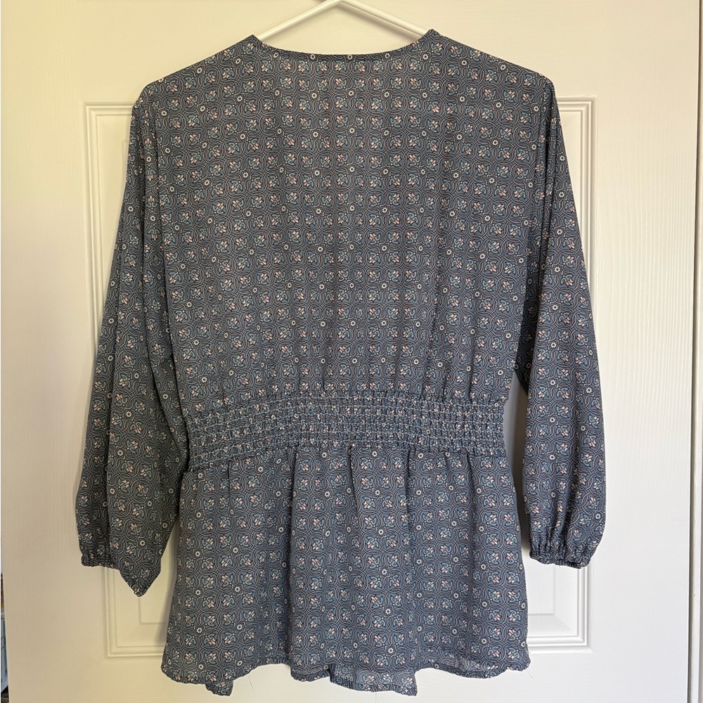Max Studio Blue and Pink Floral Print Top - Picture 2 of 3